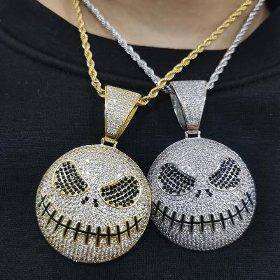 China Hip Hop Jewelry Christmas Night Scream Jack Skull Cartoon Pendant Pave Diamond Trend Pendant Necklace for sale