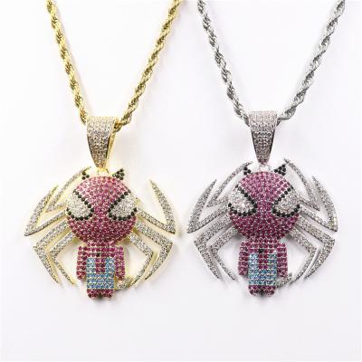 China Trendy Fashion Jewelry Necklace Iced Out Spider Man Zircon Pendants Hip Hop Silver Plated Pendant for sale