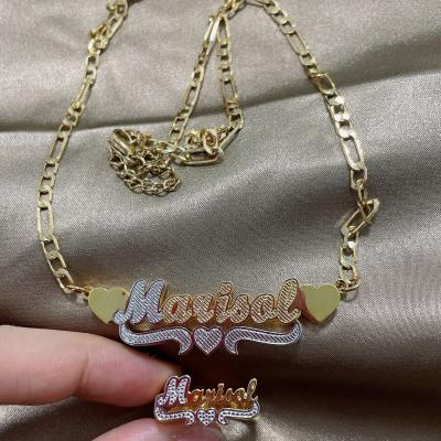 China TRENDY Hip Hop Style For Women Personalized Jewelry Nameplate Necklace Personalized Rhinestone Paved Figaro Chain for sale