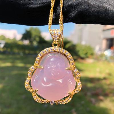 China FASHIONABLE High Quality S925 Maitreya Agate Inlay Colorful Jade Buddha Silver Plated Pendant Necklace For Women for sale