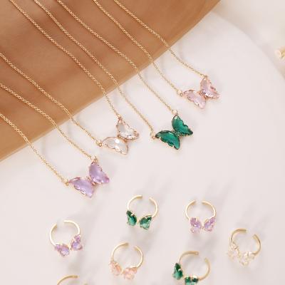 China FASHIONABLE Women's Crystal Butterfly Pendants Necklace Gold Plated Butterfly Necklace Glass Jewelry for sale