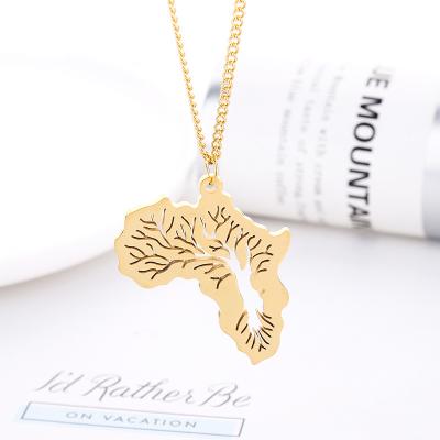 China TRENDY Fashion 316l Stainless Steel Gold Plated Tree Of Life African Map Necklace For Ethiopian Jewelry for sale