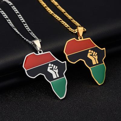 China TRENDY African Ethlyn Map Fist Pendants Necklaces For Women Girls Stainless Steel Charm Jewelry for sale