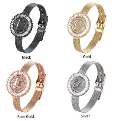 China Environmental Friendly Fashion DIY A to Z Zircon Letter Micro Pave Custom Variable Alphabet Wrist Watch Strap for sale