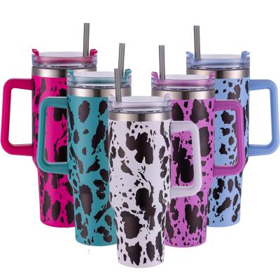 China Stocked USA Warehouse RTS 40 OZ Sport Tumbler Sublimation Blanks H1.0 Milk Cow Pattern 3D Print  Handle Stainless Steel Travel Mug Cup for sale