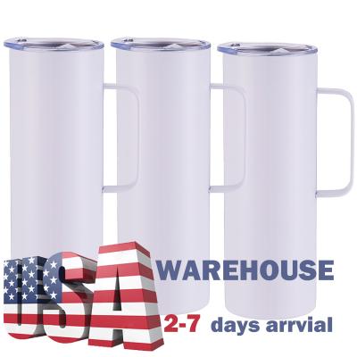 China Stocked USA Warehouse In Stock 20 oz White Sublimation Blanks Straight Tumbler with Handle Stainless Steel Double Wall Insulated Mug for sale