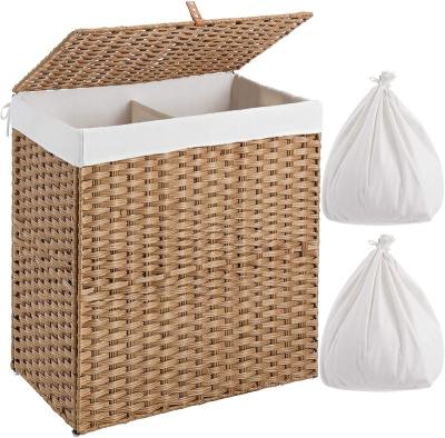 China MF27 Hot Selling Folding Synthetic Laundry Basket Stored Rattan Clothes Storage basketDirty Plastic Laundry Hamper With Liner Bag for sale