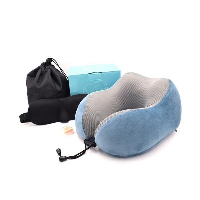 China MF09 Factory Wholesale Cooling Set Memory Eye Mask Neck Rest Cushion 3 in1 U Shaped Memory Foam Travel Neck Pillow Set for sale