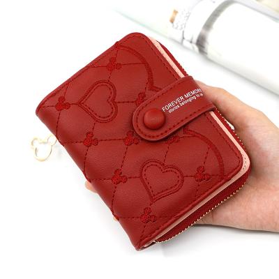 China 2021 New Fashion Heart Pattern Short Style PU Leather Multifunctional Heart Pattern Card Wallet For Women, Lady Coin Purse Bag in stock wholesale for sale