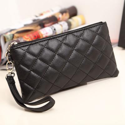 China With Hand Strap 2018 New Style Hot Selling Diamond Lattice Stripe Long Section Wallet For Women With Hand Strap Lady Phone Bag for sale