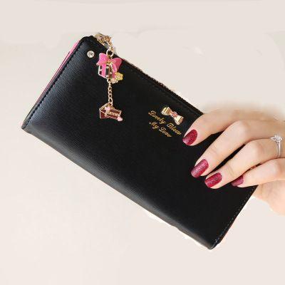 China 2019 New Style Fashion Waterproof PU Hot-selling Long Section Leather Wallet With Bow For Women, Lady Phone Purse Bag for sale