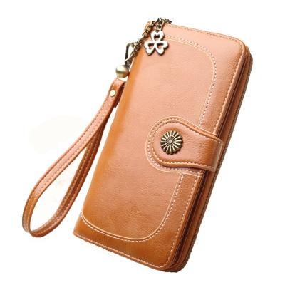 China New Pattern Fashion Oil Wax Style PU Leather Anti-theft Long Multifunctional Clutch Wallet For Women Lady Cell Phone Bag in stock wholesale for sale