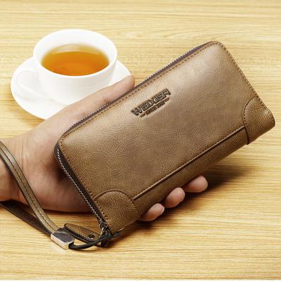 China New Antique Designhigh Good quality PU 202 long style pattern anti-theft leather zipper cell phone clutch wallet for men,in stock wholesale for sale