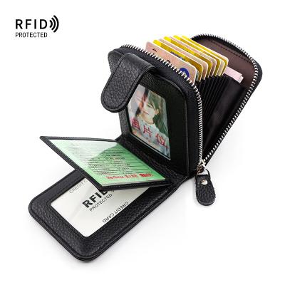 China New Menbense Fashionable Style RFID Genuine Leather Short Style Protected Organ Zipper Card Wallet For Men, Unisex Credit ID Card Holder Case for sale