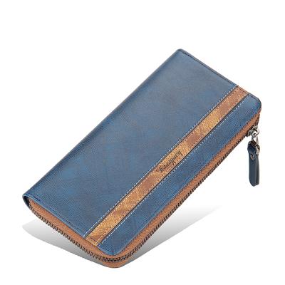 China New Style Baellerry Color PU Leather Long Section Zipper Stitching Quilted Wallet for Men, Multifunctional Large Capacity Phone Bag for sale