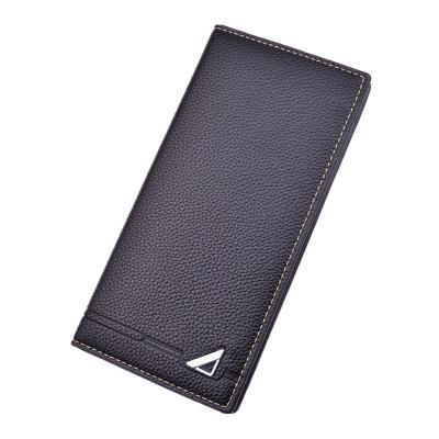 China Leather Metal Logo Thin Suit Card Wallet For Men,New Fashion Male Pu Triangle Long Strap Card Holder Case Coin Purse Wholesale for sale