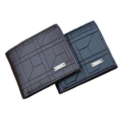 China New Geometric Grid Pattern Leather Short PU Multiple Card Slot Slim Wallet For Men, Male Card Holder Case Coin Purse Wholesale for sale