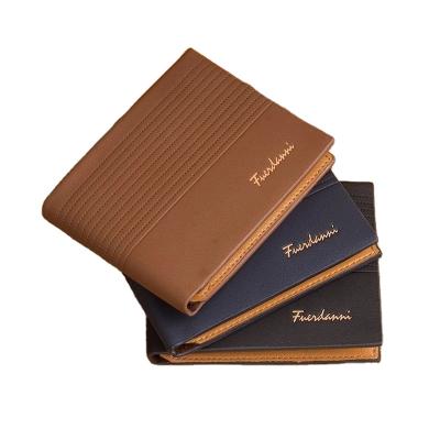 China Hot Selling Fuerdanni Striped Men Wallets with Wooden Embossed Pattern Purse Travel Bifold/Business Men's Leather Front Pocket for sale