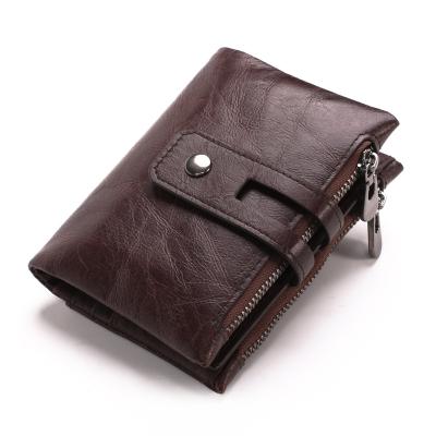 China GUBINTU Brand Double Zipper Brand Short Section Zipper Genuine Leather Wallet for Men, Female Natural Real Leather Coin Purse Card Holder Case for sale