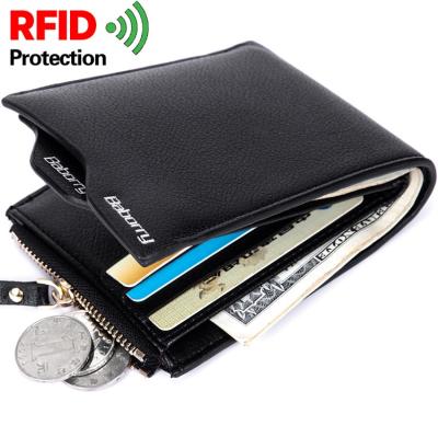 China Baborry RFID Protection PU Horizontal Section Leather Wallets for Men, Classic Male Short Section Purse with Zipper Bag Wholesale for sale