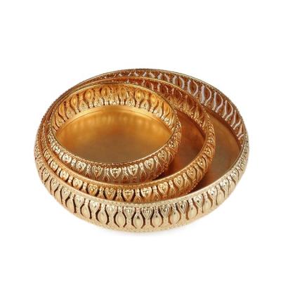 China Hot Sale Iron Skin Care Products Storage Gold Plated Metal Round Perfume Decoration Tray for sale