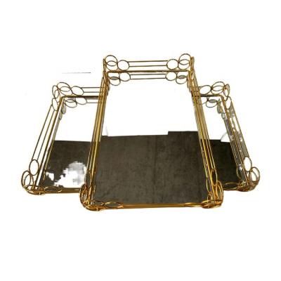 China New Design Iron+glass Fashion Tray Glass Mirror Antique Ornate Simple Jewelry Vanity Decorative Rectangle Tray for sale