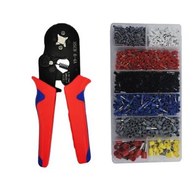 China Clipping & Unprotected Stripping Ribbon Cables HSC8 6-4A+1200PCS European Tubular Terminal Pliers Tool Kit Insulated Manual Crimping Pliers Red Blue Handle for sale