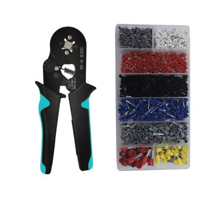 China Clipping & Unprotected Stripping Tape Cables HSC8 6-4A+1200PCS European Tubular Crimping Terminal Insulation Pliers Tool Kit Manual Black Blue Handle for sale