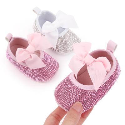 China Hot Selling Bling Flat Rhinestone Princess Shoes Girls Bow Baby Shoes Toddlers Wholesale for sale