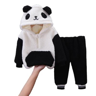 China Hot Selling Thermal Cute Panda Fleece Winter Kids Boy Thermal Clothes Two Pcs Clothes Set Wholesale for sale