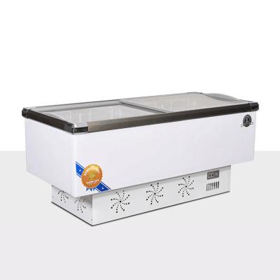 China Single-Temperature Commercial Service Equipment Supermarket Ice Cream Sliding Glass Door Island Showcase Freezer for sale