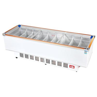 China Single-temperature Supermarket Refrigeration Equipment 899L Frozen Food Glass Top Island Freezer for sale