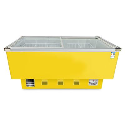 China Single-temperature Mobile Deep Glass Door Chest Island Freezer For Ice Cream Display Showcase for sale