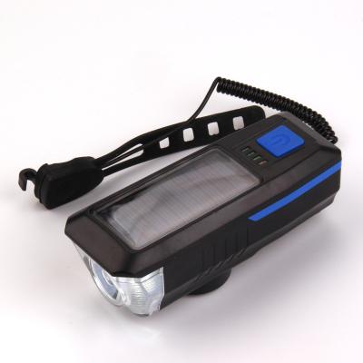 China Outdoor Bicycle Waterproof Headlight Mobile Phone Holder with Speaker USB Charger 4-in-1 Waterproof Solar Charging Lamp for sale