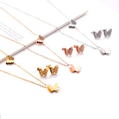 China Wholesale TRENDY Jewelry Butterfly Jewelry Set Gold Necklace Pendant Earrings Set Dubai Jewelry Set for sale