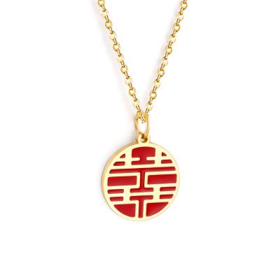 China FASHIONABLE Double Chain Happiness Style 14k Gold Necklace Stainless Steel Pendant Different Style Necklace for sale