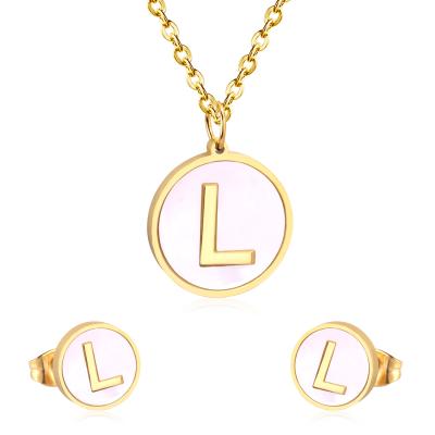 China Capital Letter L TRENDY Simple Fashion Earring Jewelry Pendant Set from Lesonsteel and Necklace Stainless Steel Stud Necklace for sale