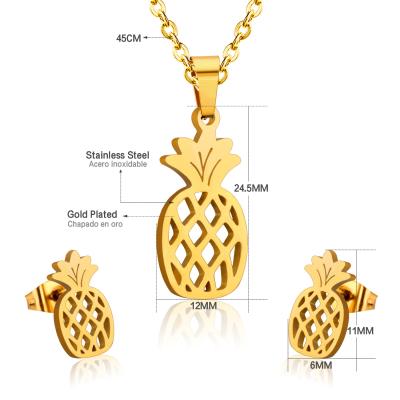 China Pineapple TRENDY Shape Fashion Stainless Steel Jewelry Gold Plated Set For Women for sale