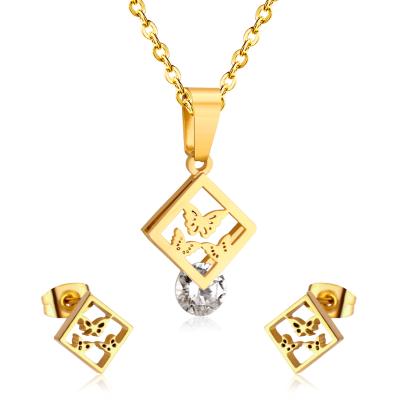 China Lesonsteel TRENDY gold plated and pendant necklace with earrings set for women stainless steel jewelry set for sale