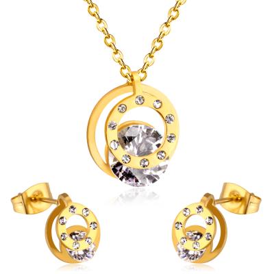 China FASHIONABLE Women Jewelry Set 18K Gold Plated Stud Earring Necklace Pendant Type Jewelry Set Zircon Jewelry for sale