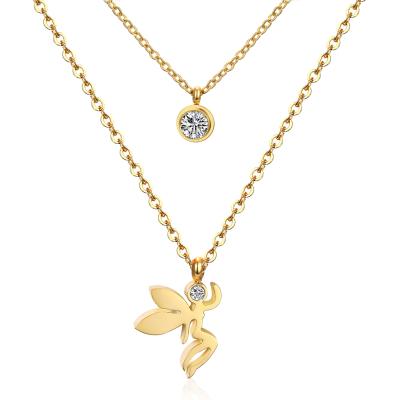 China Wholesale Cute Leaf Necklace Jewelry Fashion Double Tennis Pendant Necklace With Butterfly Angel Pendant for sale