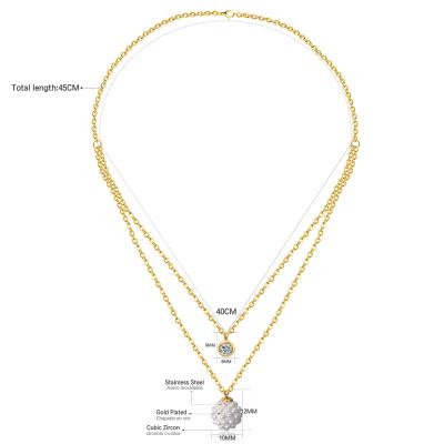 China FASHIONABLE Hot Sale Stainless Steel Jewelry Double Pendant Chain Women's Pearl/CZ Necklace for sale