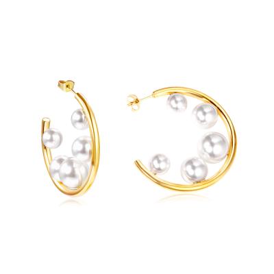 China Nickel free; Rihanna Style Lead Free Luxury Custom Women's 14k Gold Plated Gold Circle Pearl Earring Big for sale