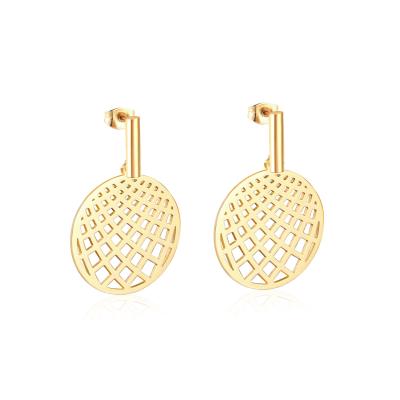 China CLASSIC 18k Gold Plated Stainless Steel Hollow Out Geometric Dangle Metal Women Drop Earrings for sale