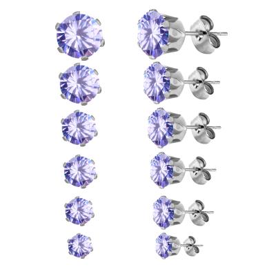 China 3mm-8mm CLASSIC One Box Round Shape Stainless Steel Surgical Medical Purple Zircon Earrings for sale