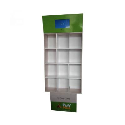 China 350g CCNB+ B Flute Corrugated Cardboard Foldable Custom FDSU Corrugated Floor Cardboard Display Stand With LCD Screen for sale