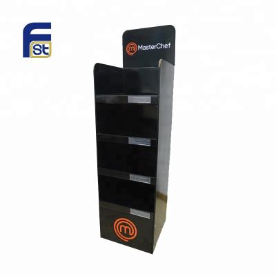 China Durable Glossy Printed Custom Recycled Cardboard Floor Shelf Paper Display Stand for sale