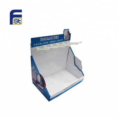 China Hot selling recyclable material cardboard pdq small display stand with peg hooks for sale