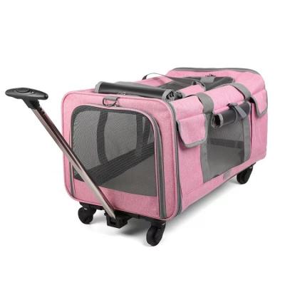 China Breathable Comfortable Breathable Buggy with Wheels Pink Deluxe Pet Carrier for Small and Medium Cats and Dogs for Easy Travel for sale