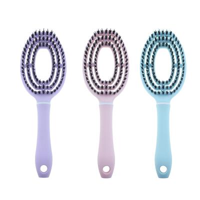 China Waterproof Curved Vented Styling Drying Comb Boar Bristle Brush Thick Massage Hair Detangling Hair Brush for sale